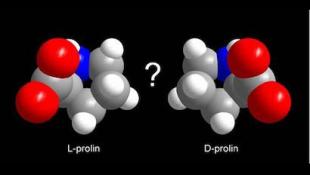 Molekulární struktura L a D prolin  molekuly