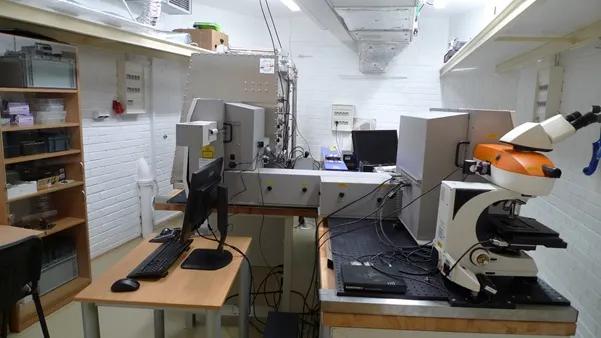 One of the group laboratories - laboratory of Raman Spectroscopy with two Renishaw inVia Reflex spectrometers and possibility of measuring in a glove box with nitrogen atmosphere.