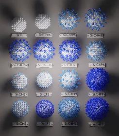 Symmetric nanoparticle with its crystalline core made of 232 silicone atoms (2 nm diameter) 